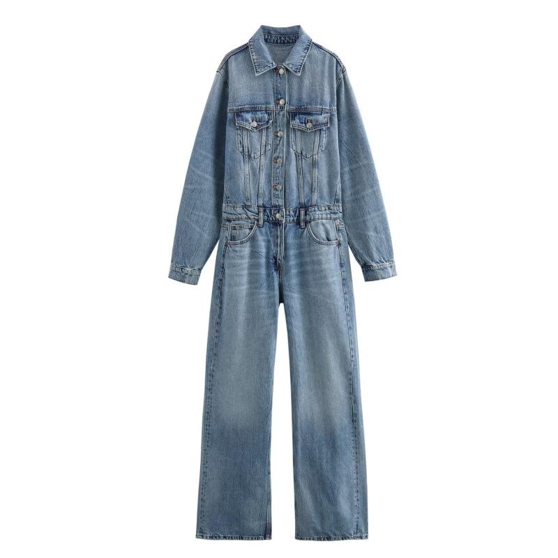 Jumpsuits | Womens Edison Wide Leg Coverall In Blue Clothing Jumpsuits